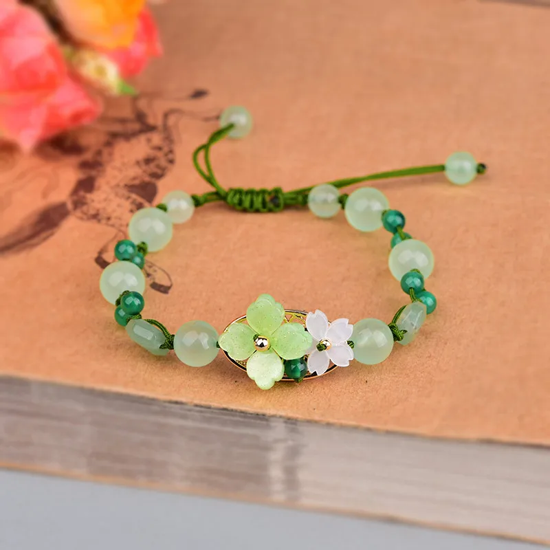 Charm Bracelet Beads - Braccialetto di fiori di giada verde
