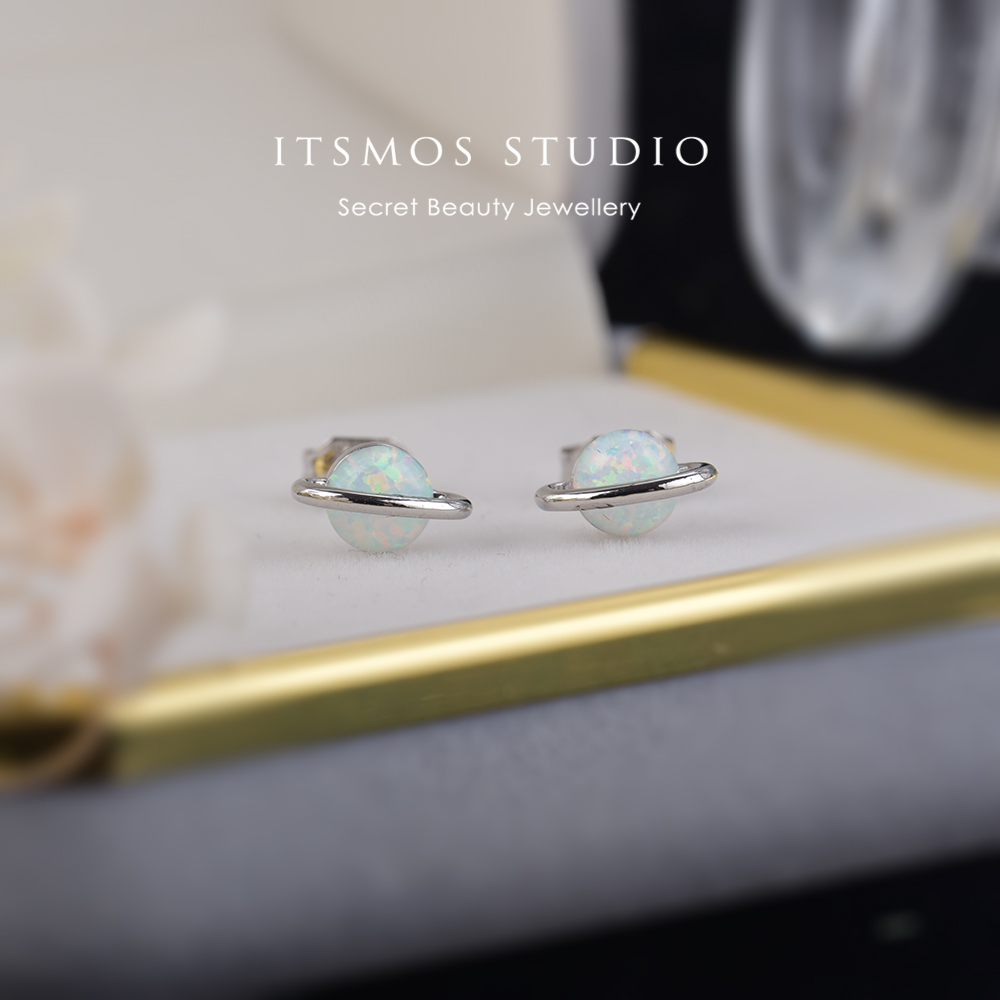 Opal Earrings Dangle - ITSMOS White Fire Opal zircone Planet