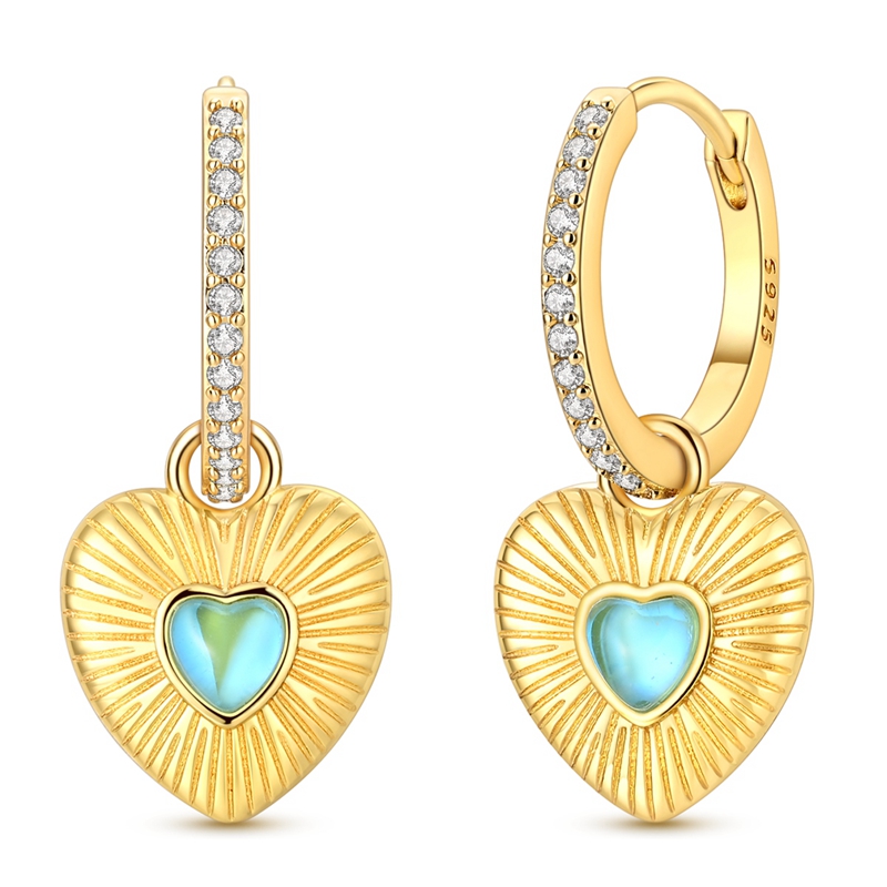 Opal Earrings Dangle - Orecchini a cerchio pendenti a cuore